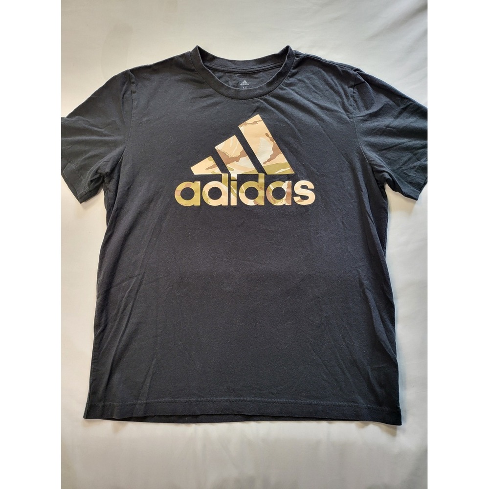 Adidas Mens Camo Logo Graphic T-Shirt Black Short‎ Sleeve GK9636 Size M